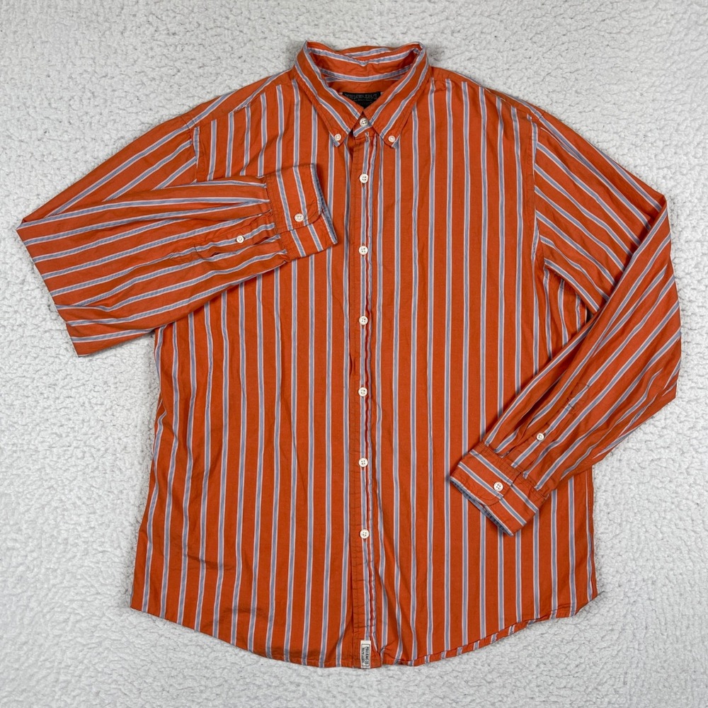 Ralph Lauren Button Down Shirt Mens Large Orange Blue Striped Long Sleeve Work